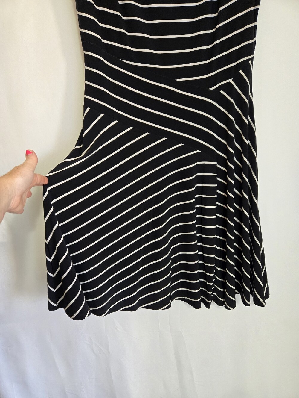 Lauren Ralph Lauren Dress Womens 12 Black White Striped Fit Flare Classic - Picture 4 of 10